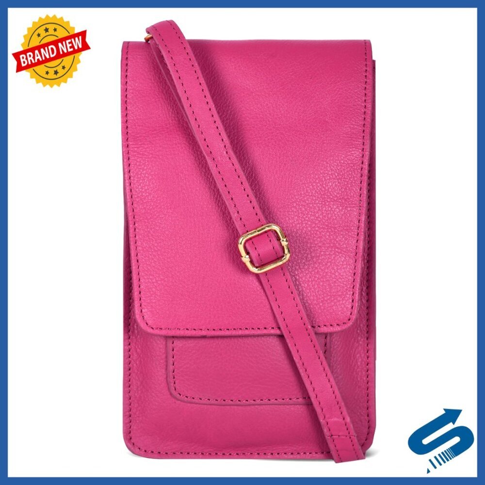 Genuine Leather Mini Crossbody Bag with Adjustable Strap & Phone Holder